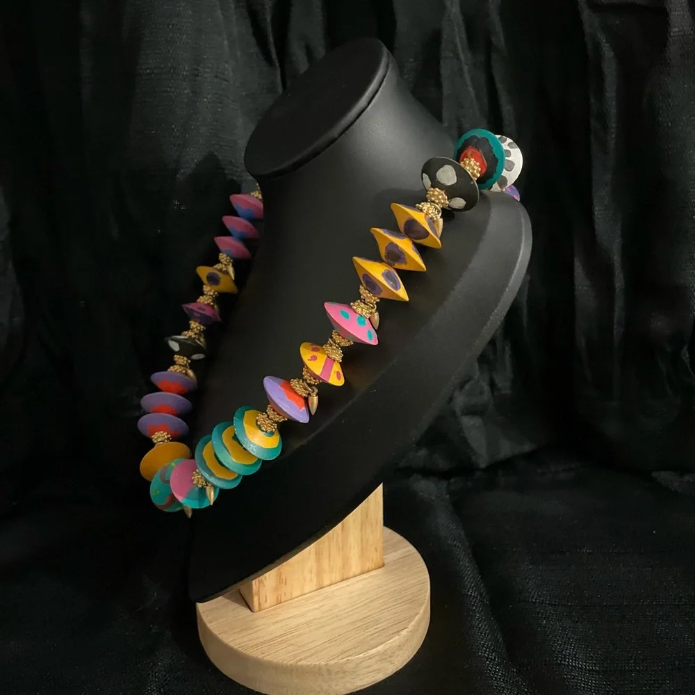 Vintage Vibrant Painted Wooden Beaded Necklace